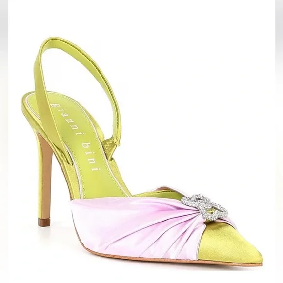 Elegant Lime and Pink Slingback Heels - Picture 2 of 11
